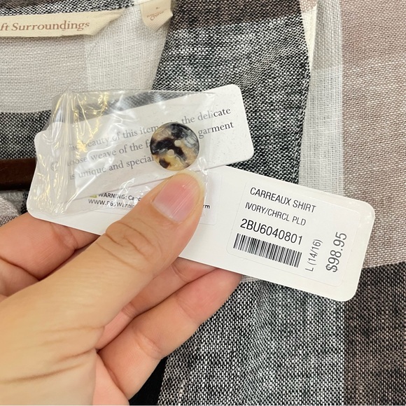 NWT Soft Surroundings Linen Blend Plaid Button Up Tunic Top Size Large - Picture 11 of 11